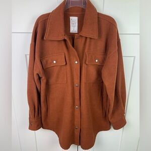 Women’s Snap Front Shacket Oversized Burnt Orange Shirt Jacket